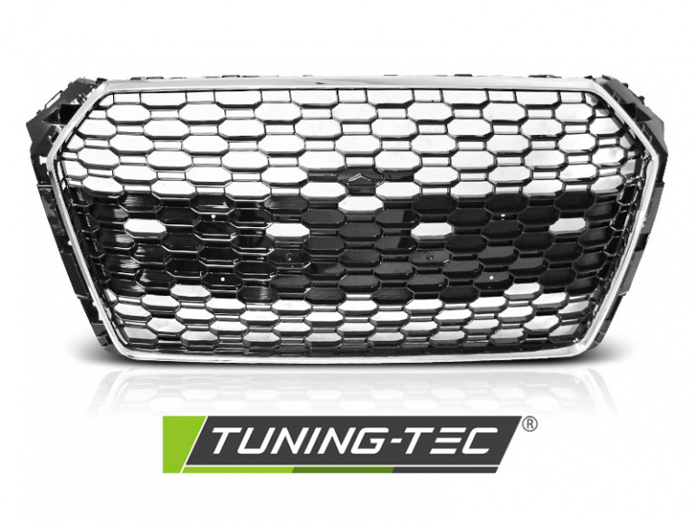 Upgrade Sportgrill / Kühlergrill für Audi A4 B9 (8W) 15-19 chrom/Hochglanz schwarz in Wabendesign